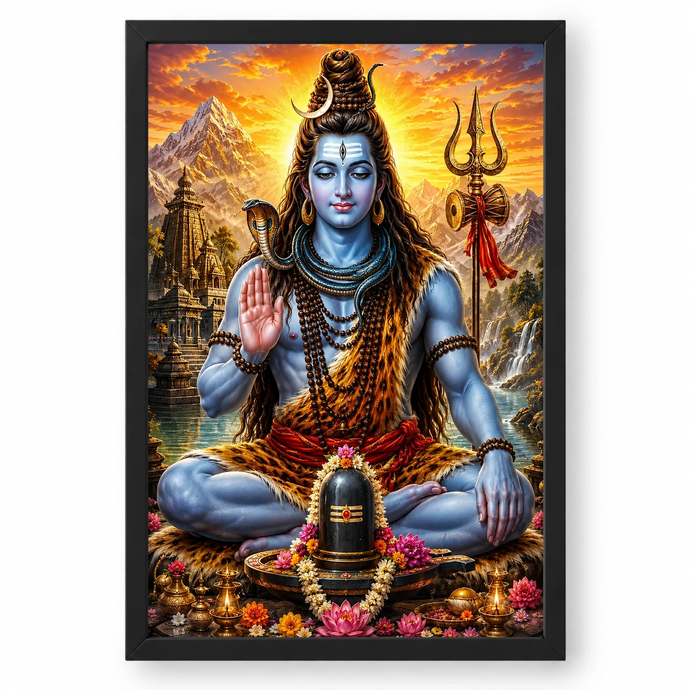 Mahadev Shiva Serene Sunrise Blessing Photo Frame 1 Mahadev Shiva Serene Sunrise Blessing Photo Frame — black frame clean