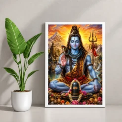 Mahadev Shiva Serene Sunrise Blessing Photo Frame 12 Mahadev Shiva Serene Sunrise Blessing Photo Frame — white frame console