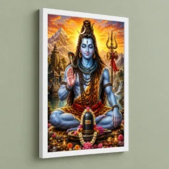 Mahadev Shiva Serene Sunrise Blessing Photo Frame 13 Mahadev Shiva Serene Sunrise Blessing Photo Frame — white frame angled wall