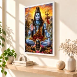Mahadev Shiva Serene Sunrise Blessing Photo Frame 15 Mahadev Shiva Serene Sunrise Blessing Photo Frame — white frame warm console