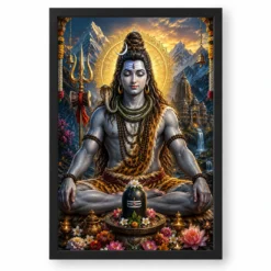 Mahadev Shiva Royal Jewel-Toned Portrait Photo Frame — black frame clean