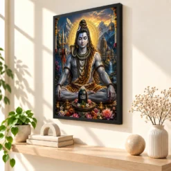 Mahadev Shiva Royal Jewel-Toned Portrait Photo Frame — black frame console