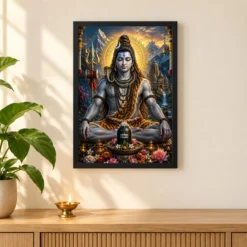 Mahadev Shiva Royal Jewel-Toned Portrait Photo Frame — black frame pooja shelf