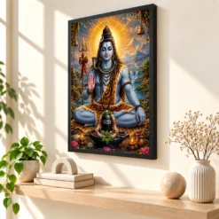 Mahadev Shiva Traditional Indian Miniature-Inspired Devotional Art Photo Frame — black frame console