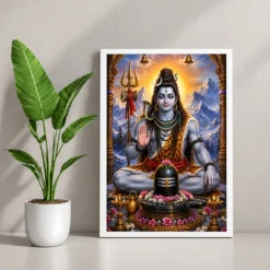Mahadev Shiva Peaceful Home Mandir Composition Photo Frame — white frame console