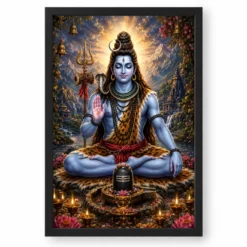 Mahadev Shiva Vivid Premium Spiritual Poster Art Photo Frame — black frame clean