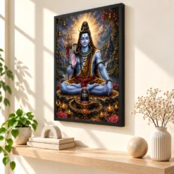 Mahadev Shiva Vivid Premium Spiritual Poster Art Photo Frame — black frame console