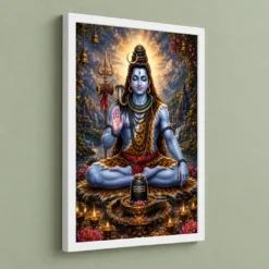 Mahadev Shiva Vivid Premium Spiritual Poster Art Photo Frame 13 Mahadev Shiva Vivid Premium Spiritual Poster Art Photo Frame — white frame angled wall