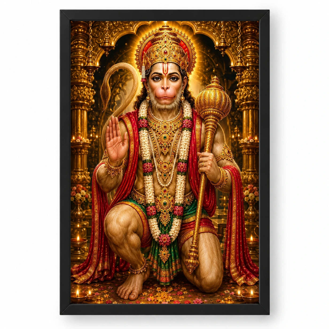 Lord Hanuman Ornate Golden Temple Darshan Photo Frame 1 Lord Hanuman Ornate Golden Temple Darshan Photo Frame — black frame clean