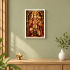 Lord Hanuman Ornate Golden Temple Darshan Photo Frame 14 Lord Hanuman Ornate Golden Temple Darshan Photo Frame — white frame distant wall