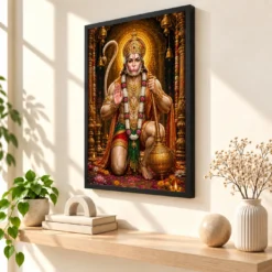 Lord Hanuman Royal Jewel-Toned Portrait Photo Frame — black frame console