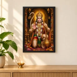Lord Hanuman Royal Jewel-Toned Portrait Photo Frame 11 Lord Hanuman Royal Jewel-Toned Portrait Photo Frame — black frame pooja shelf