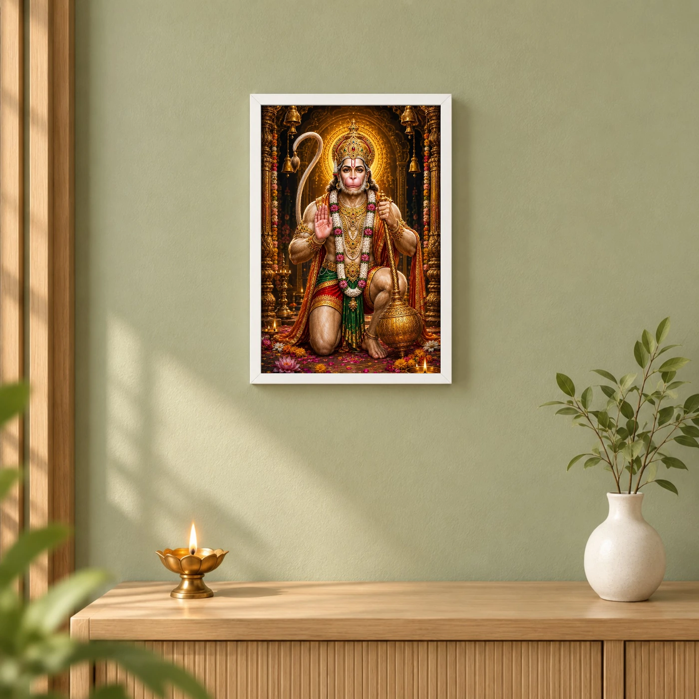 Lord Hanuman Royal Jewel-Toned Portrait Photo Frame 6 Lord Hanuman Royal Jewel-Toned Portrait Photo Frame — white frame distant wall
