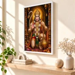 Lord Hanuman Royal Jewel-Toned Portrait Photo Frame 15 Lord Hanuman Royal Jewel-Toned Portrait Photo Frame — white frame warm console