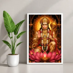 Lord Hanuman Lotus And Diya Radiance Photo Frame — white frame console