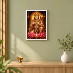Lord Hanuman Lotus And Diya Radiance Photo Frame — white frame distant wall