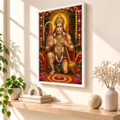 Lord Hanuman Grand Festival Flower Decoration Photo Frame 15 Lord Hanuman Grand Festival Flower Decoration Photo Frame — white frame warm console