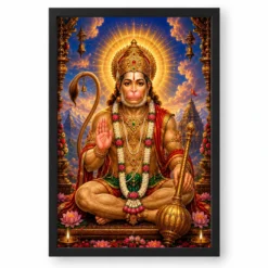 Lord Hanuman Cosmic Celestial Aura Photo Frame — black frame clean