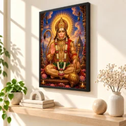 Lord Hanuman Cosmic Celestial Aura Photo Frame — black frame console