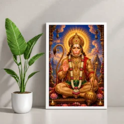 Lord Hanuman Cosmic Celestial Aura Photo Frame — white frame console
