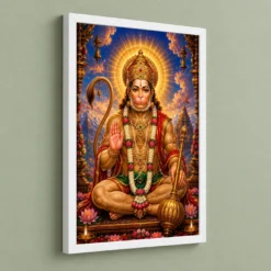 Lord Hanuman Cosmic Celestial Aura Photo Frame — white frame angled wall