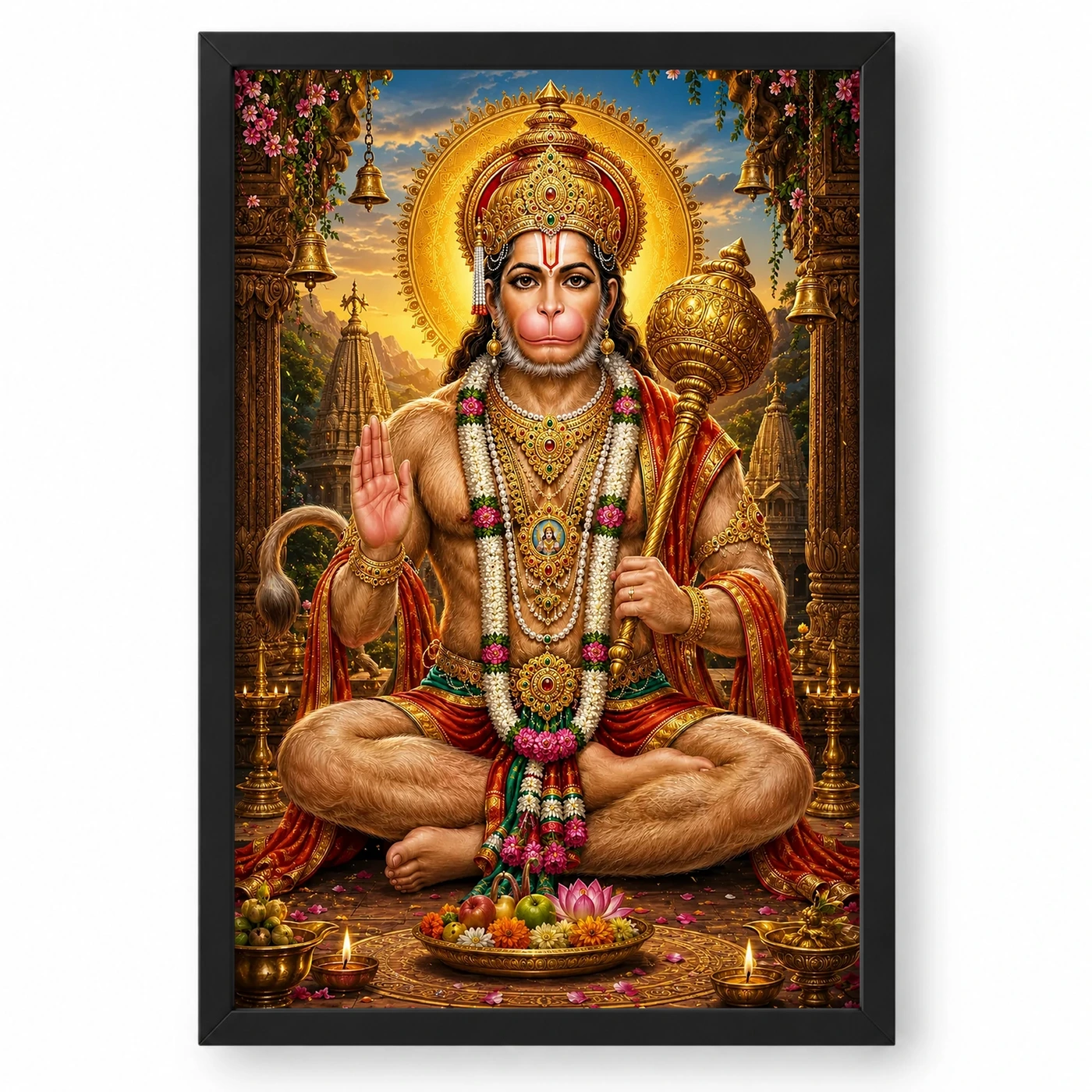 Lord Hanuman Peaceful Home Mandir Composition Photo Frame 1 Lord Hanuman Peaceful Home Mandir Composition Photo Frame — black frame clean