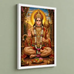 Lord Hanuman Peaceful Home Mandir Composition Photo Frame 13 Lord Hanuman Peaceful Home Mandir Composition Photo Frame — white frame angled wall