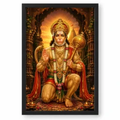 Lord Hanuman Heritage Temple Architecture Backdrop Photo Frame — black frame clean