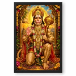 Lord Hanuman Vivid Premium Spiritual Poster Art Photo Frame — black frame clean