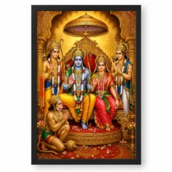 Ram Darbar Ornate Golden Temple Darshan Photo Frame — black frame clean
