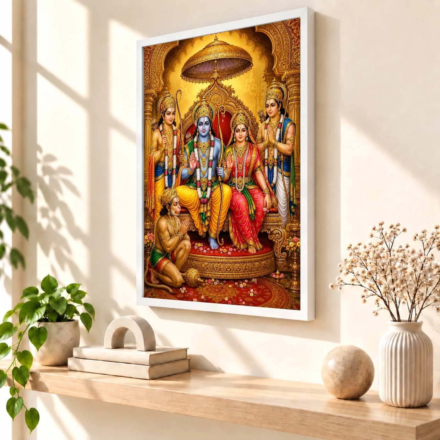 Ram Darbar Ornate Golden Temple Darshan Photo Frame 7 Ram Darbar Ornate Golden Temple Darshan Photo Frame — white frame warm console