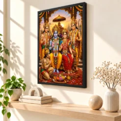 Ram Darbar Serene Sunrise Blessing Photo Frame — black frame console
