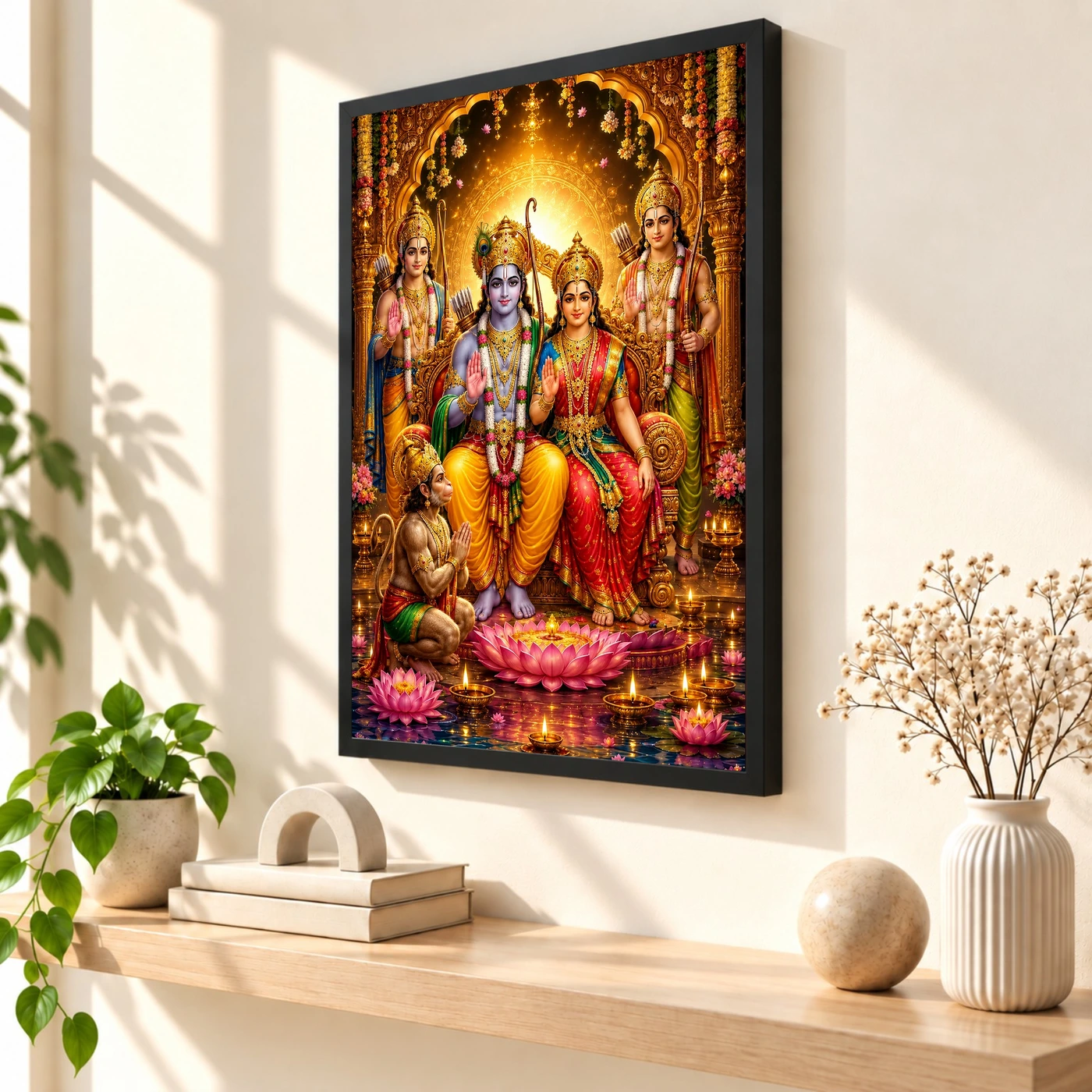 Ram Darbar Lotus And Diya Radiance Photo Frame 2 Ram Darbar Lotus And Diya Radiance Photo Frame — black frame console