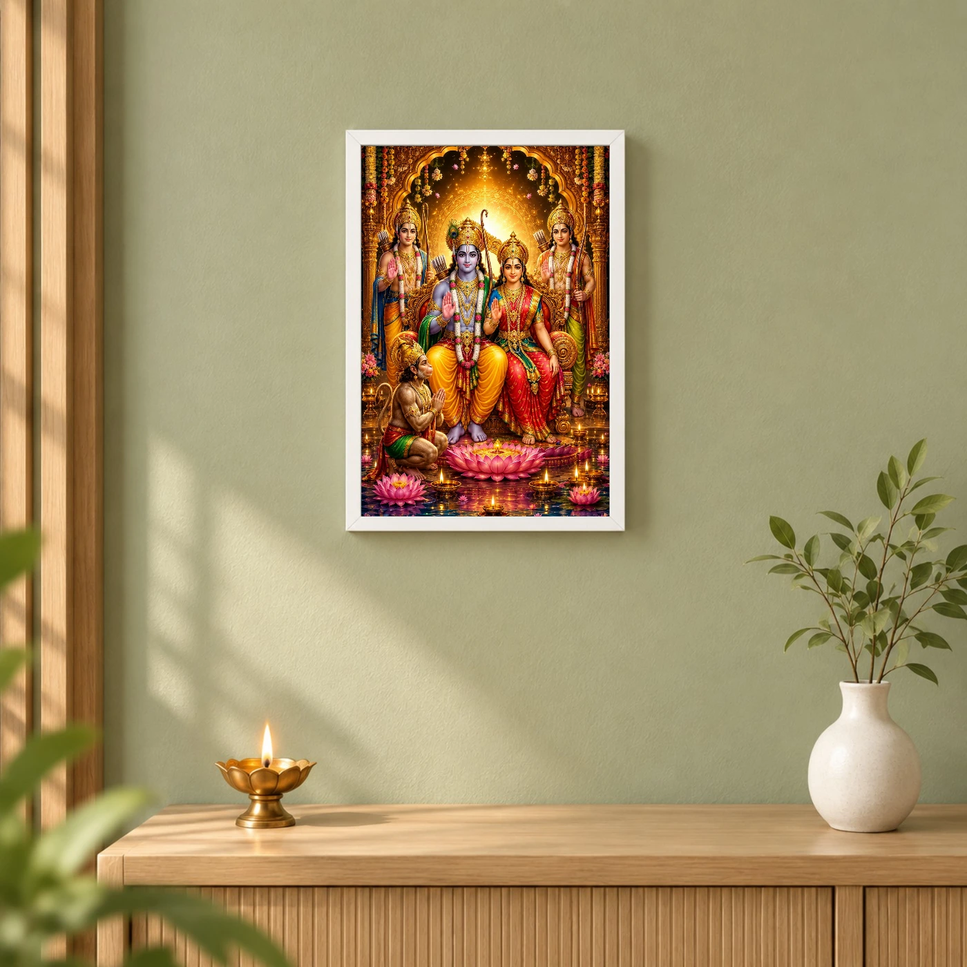 Ram Darbar Lotus And Diya Radiance Photo Frame 6 Ram Darbar Lotus And Diya Radiance Photo Frame — white frame distant wall