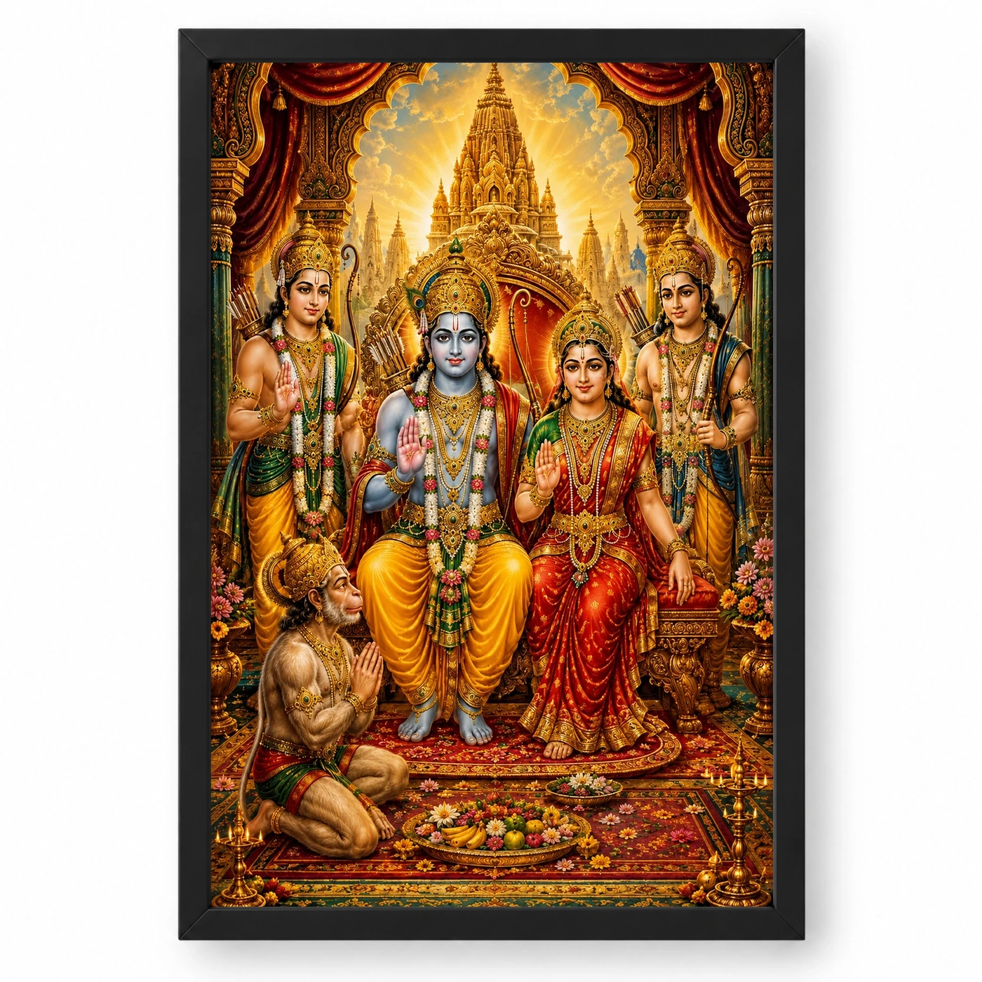 Ram Darbar Traditional Indian Miniature-Inspired Devotional Art Photo Frame 1 Ram Darbar Traditional Indian Miniature-Inspired Devotional Art Photo Frame — black frame clean
