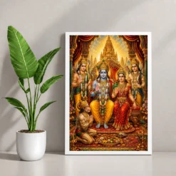Ram Darbar Traditional Indian Miniature-Inspired Devotional Art Photo Frame 12 Ram Darbar Traditional Indian Miniature-Inspired Devotional Art Photo Frame — white frame console
