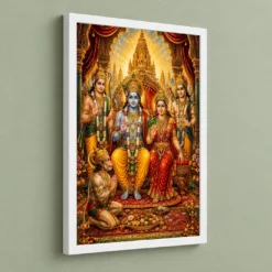 Ram Darbar Traditional Indian Miniature-Inspired Devotional Art Photo Frame 13 Ram Darbar Traditional Indian Miniature-Inspired Devotional Art Photo Frame — white frame angled wall
