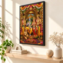 Ram Darbar Grand Festival Flower Decoration Photo Frame — black frame console
