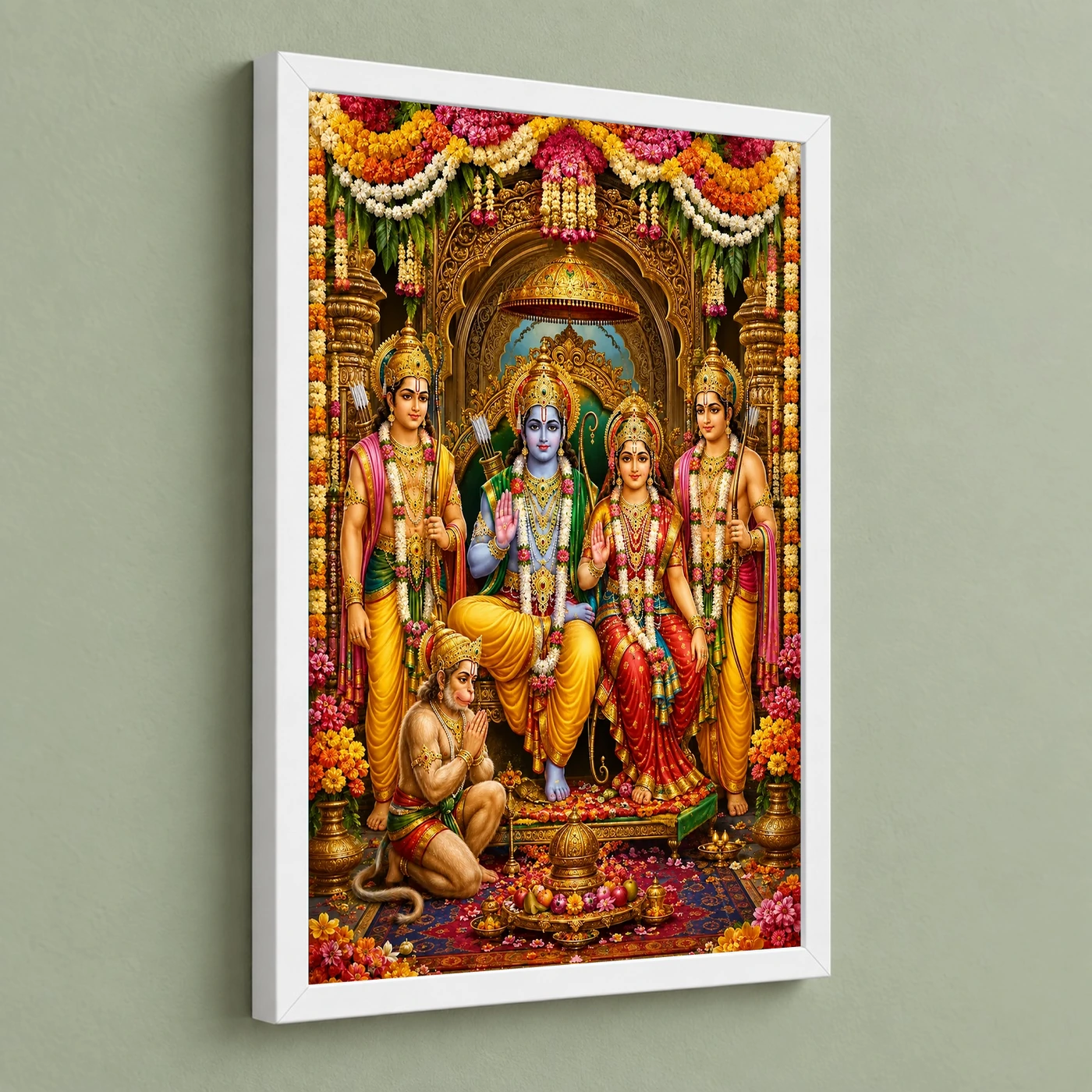 Ram Darbar Grand Festival Flower Decoration Photo Frame 5 Ram Darbar Grand Festival Flower Decoration Photo Frame — white frame angled wall