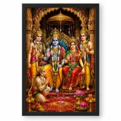 Ram Darbar Peaceful Home Mandir Composition Photo Frame — black frame clean