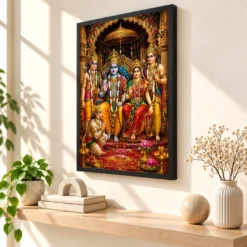 Ram Darbar Peaceful Home Mandir Composition Photo Frame — black frame console