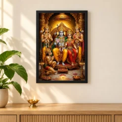 Ram Darbar Heritage Temple Architecture Backdrop Photo Frame — black frame pooja shelf