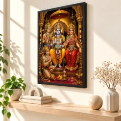 Ram Darbar Vivid Premium Spiritual Poster Art Photo Frame — black frame console