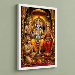 Ram Darbar Vivid Premium Spiritual Poster Art Photo Frame — white frame angled wall