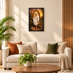 Shirdi Sai Baba Serene Sunrise Blessing Photo Frame — black frame sofa