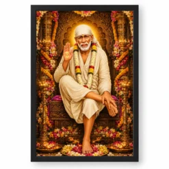 Shirdi Sai Baba Grand Festival Flower Decoration Photo Frame — black frame clean