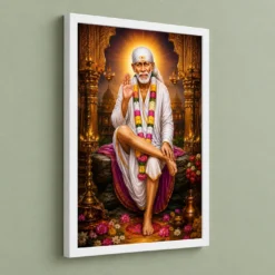 Shirdi Sai Baba Peaceful Home Mandir Composition Photo Frame 13 Shirdi Sai Baba Peaceful Home Mandir Composition Photo Frame — white frame angled wall