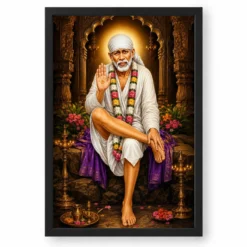 Shirdi Sai Baba Heritage Temple Architecture Backdrop Photo Frame — black frame clean