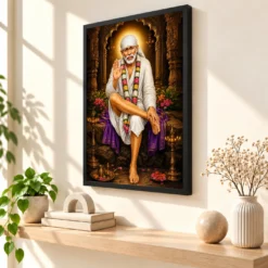 Shirdi Sai Baba Heritage Temple Architecture Backdrop Photo Frame — black frame console