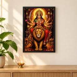 Durga Maa Royal Jewel-Toned Portrait Photo Frame 11 Durga Maa Royal Jewel-Toned Portrait Photo Frame — black frame pooja shelf